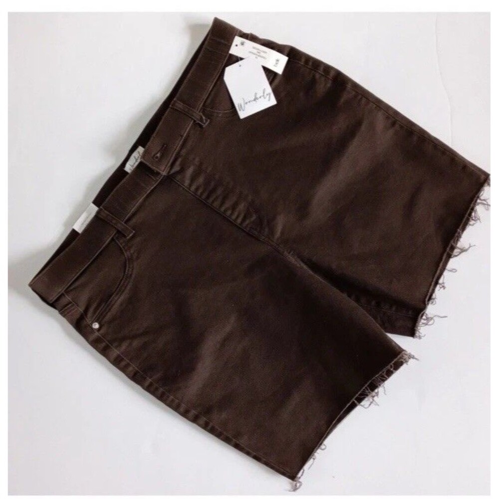 NWT Wonderly High-Rise Pull-On Shorts 16R Brown Cruiser Denim Frayed Cutoff